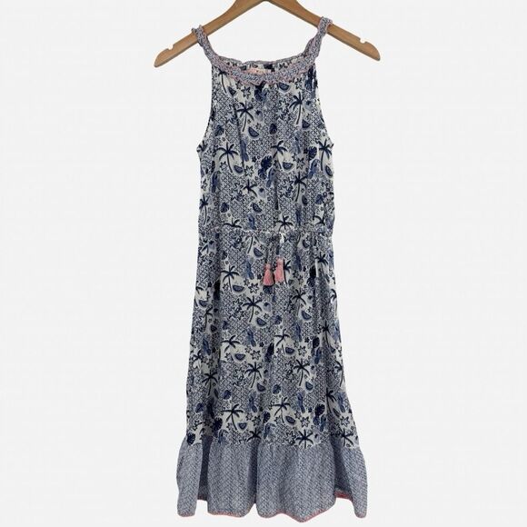 Fat Face Other - FatFace Girl's Tropical Print Cotton Midi Dress in Blue/White | Size 12/13